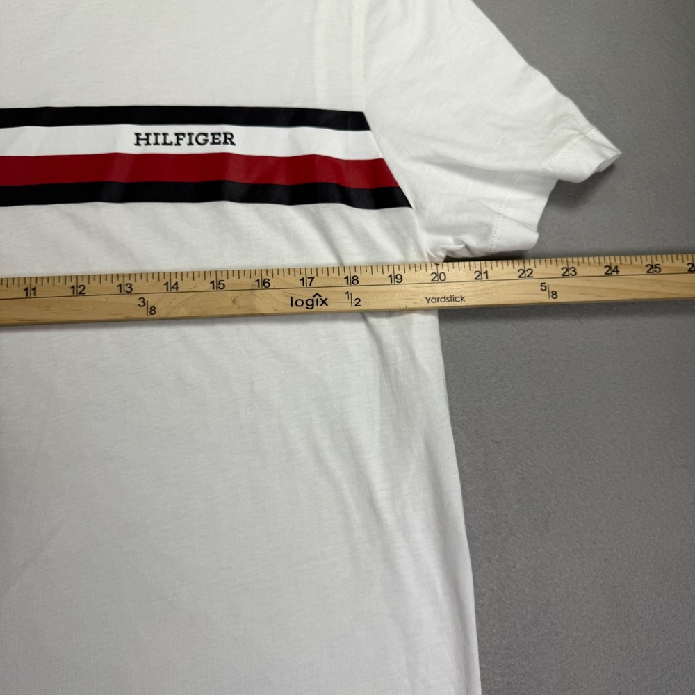 Tommy Hilfiger Mens XL White Graphic Stripe Logo Crew Neck Short Sleeve T-Shirt - Picture 2 of 6